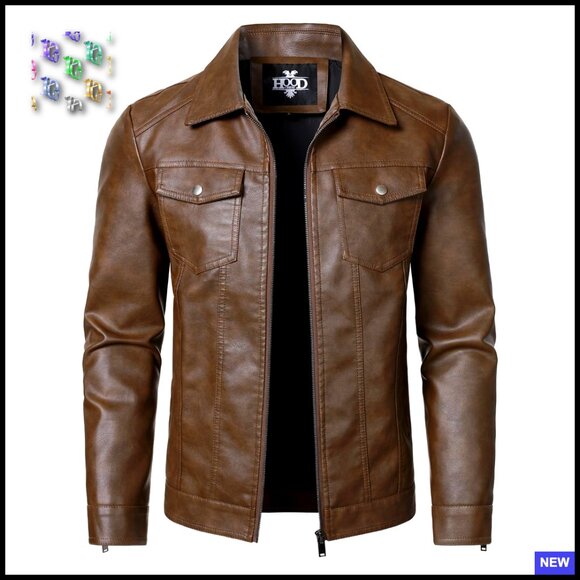 Men's Faux Leather Motorcycle Jacket Classic Biker Style Lightweight Casual